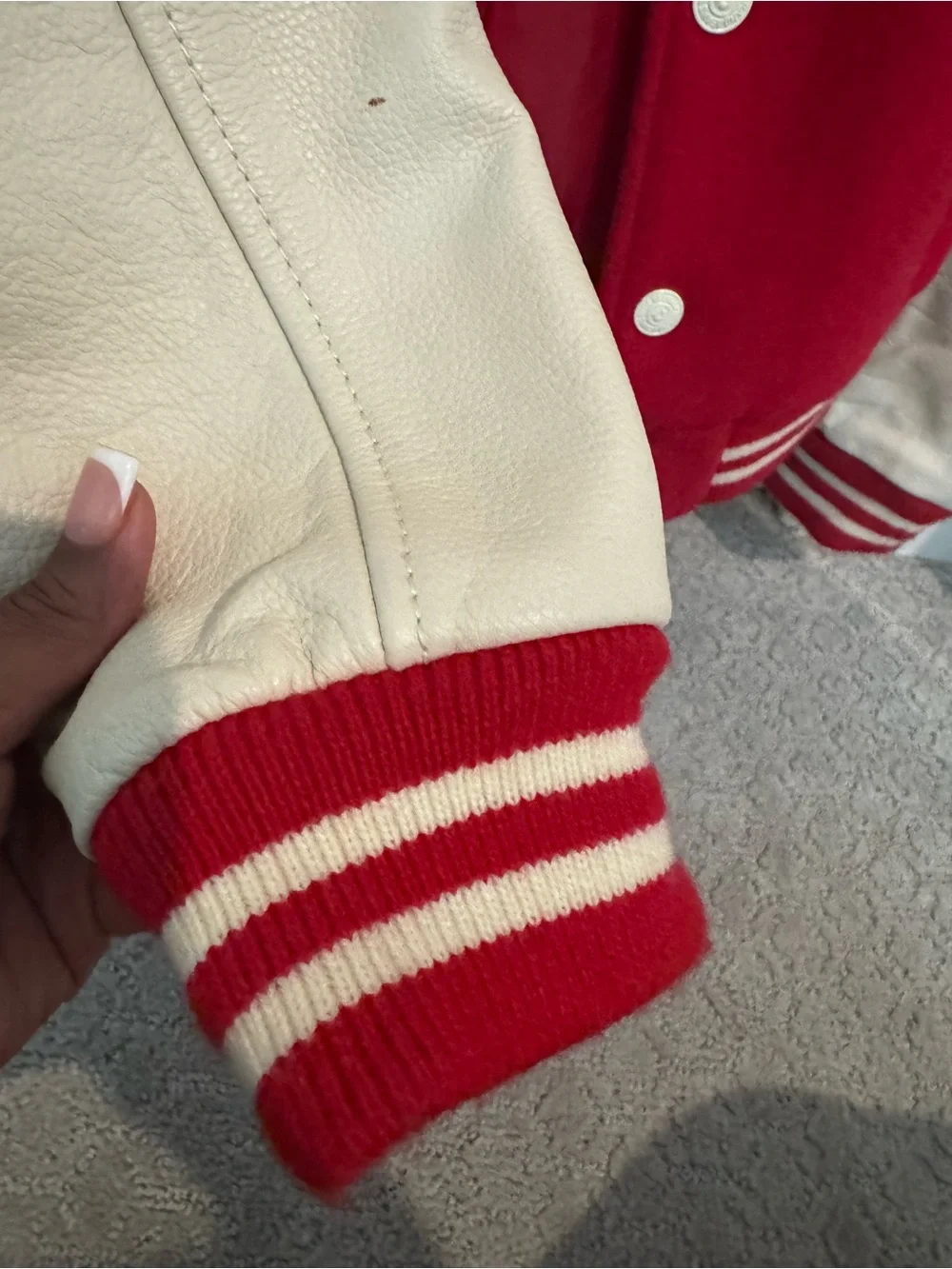 True Religion Women’s/ Men Red and White Varsity Jacket